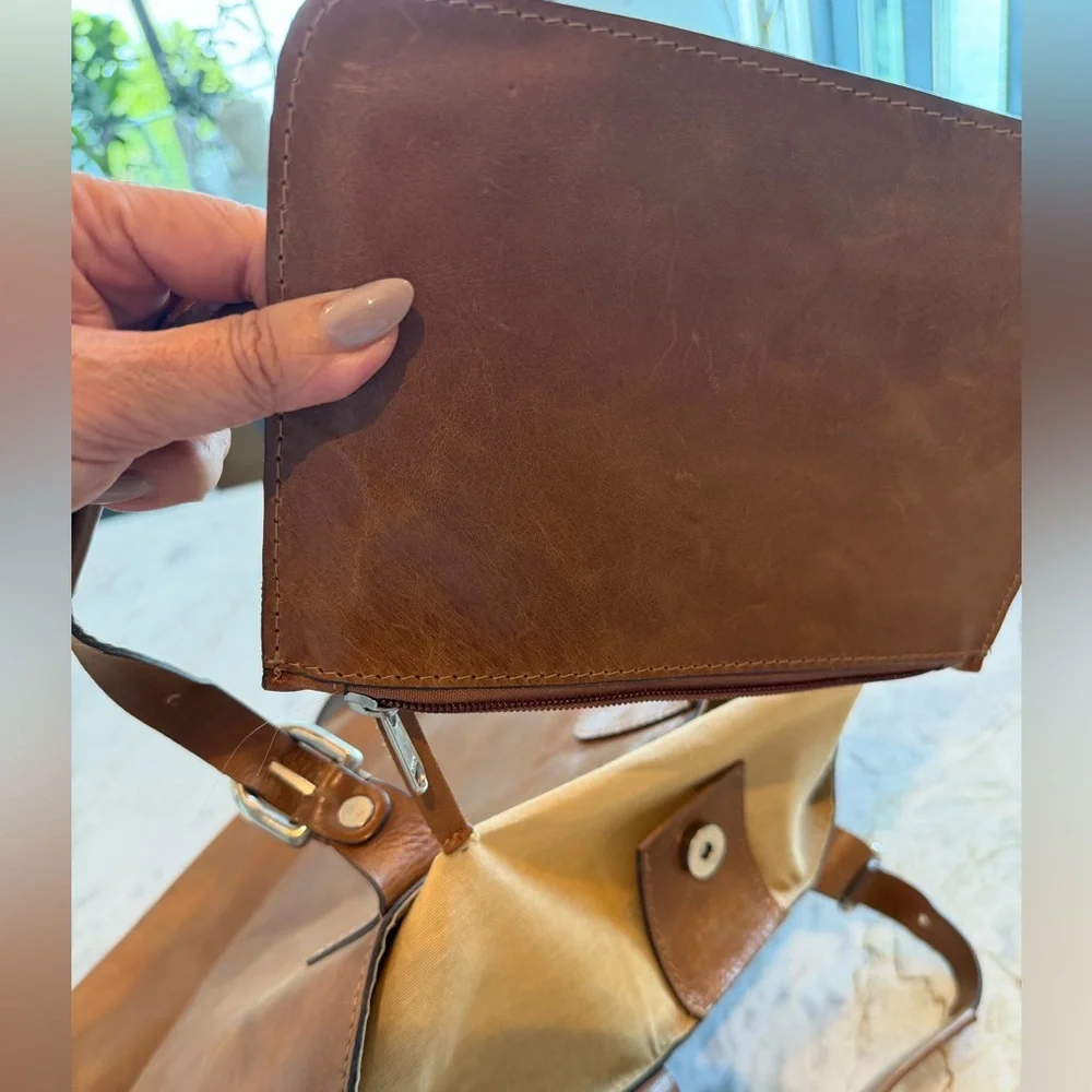 Classic Italian Brown Leather Tote/ Crossbody Bag